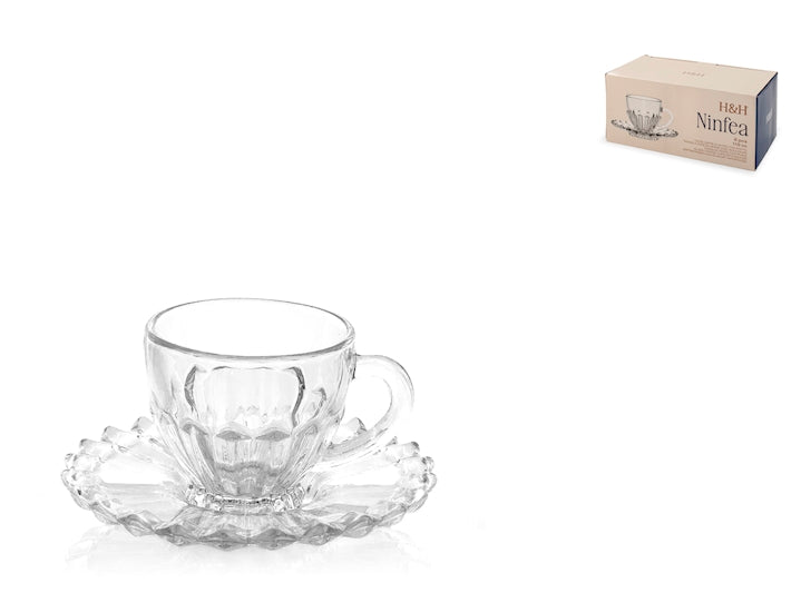 CONFEZIONE 6 TAZZE CAFFE' VETRO NINFEA C/PIATTINO  CL11 3364111