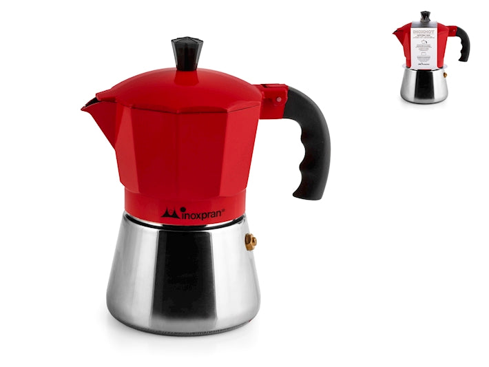 CAFFETTIERA INOXPRAN ALLUMINIO BASE ACCIAIO ROSSO 3 TAZZE
INDUZIONE 9901103