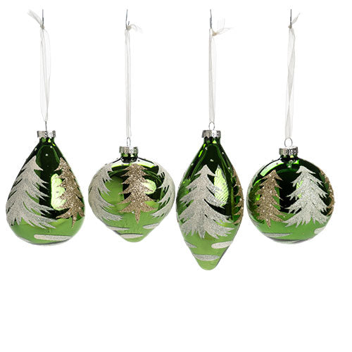 APPENDINI IN VETRO "ALBERO" VERDE SCURO CON GLITTER VARIE FORME 10070550 SILANI