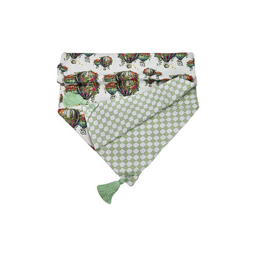 RUNNER A PUNTA DOUBLE FACE MONGOLFIERE ALLOVER-MICRO GEO CON NAPPE VERDI 45 X 140 CM "WONDERLAND" 10365 BRANDANI