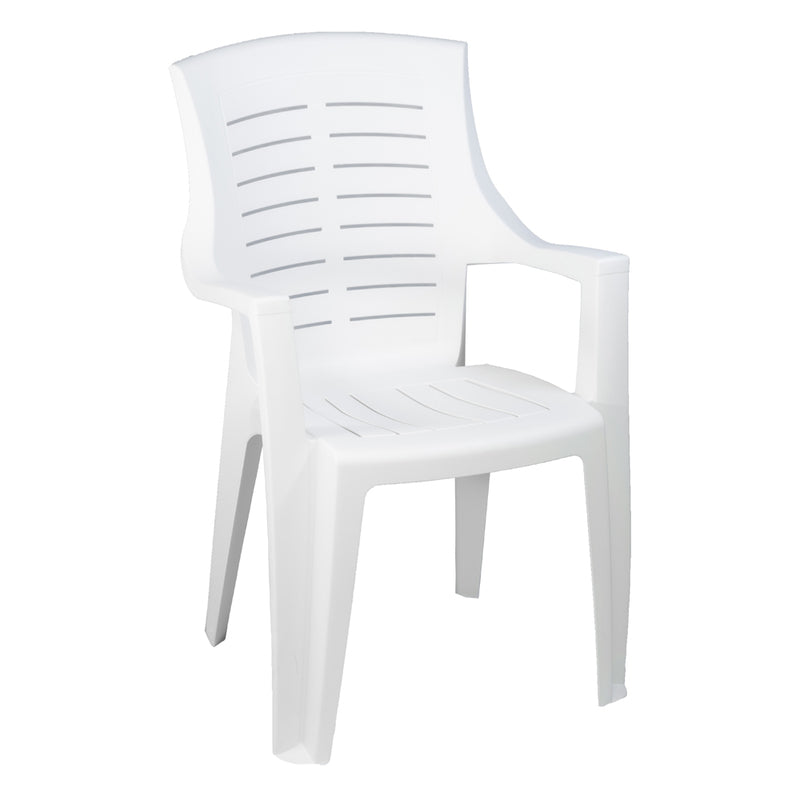 SEDIA RESINA MONOBLOCCO TALIA BIANCA CON BRACCIOLI IMPILABILE 214224 #CAT