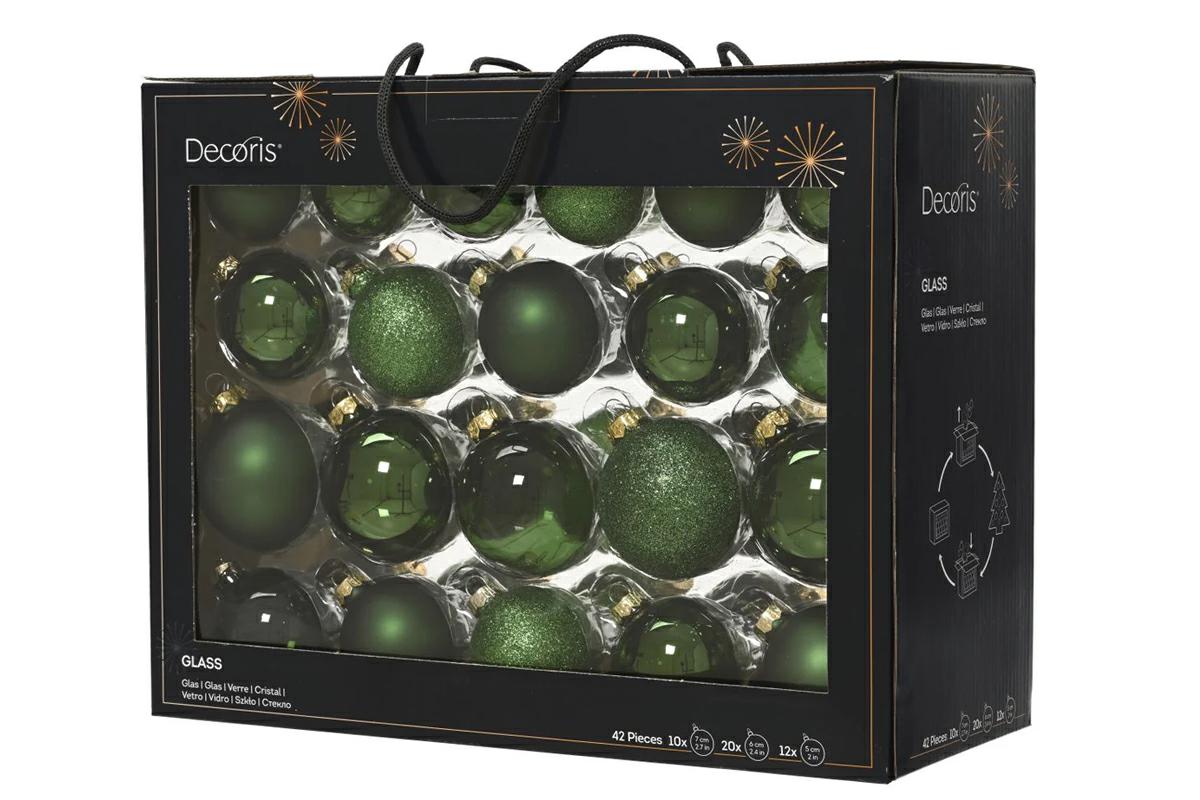 SET 42 PALLINE VETRO NATALE VERDE ASS. DIAM.7 9149258