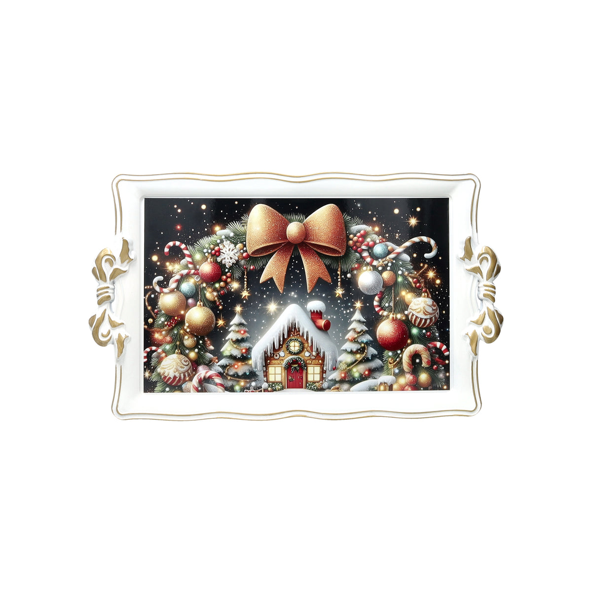 VASSOIO CHRISTMAS BIANCO C/MANICI FIOCCO RETTANGOLARE PP 81172