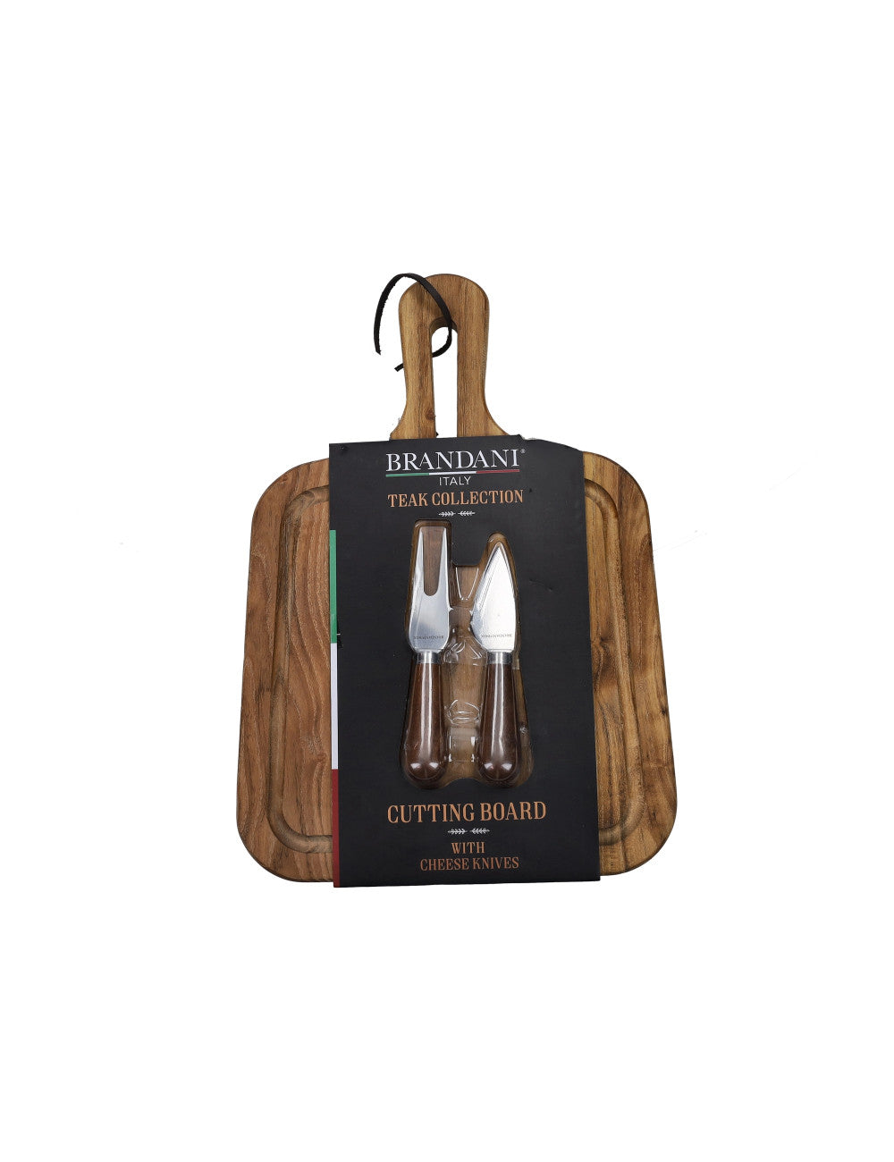 TAGLIERE ACACIA C/2 COLTELLI FORMAGGIO INOX 86127