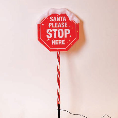 CARTELLO STOP "SANTA CLAUS" 81 CM, D.31 CM, 34 LED BIANCO CALDO IP44 SOLARE