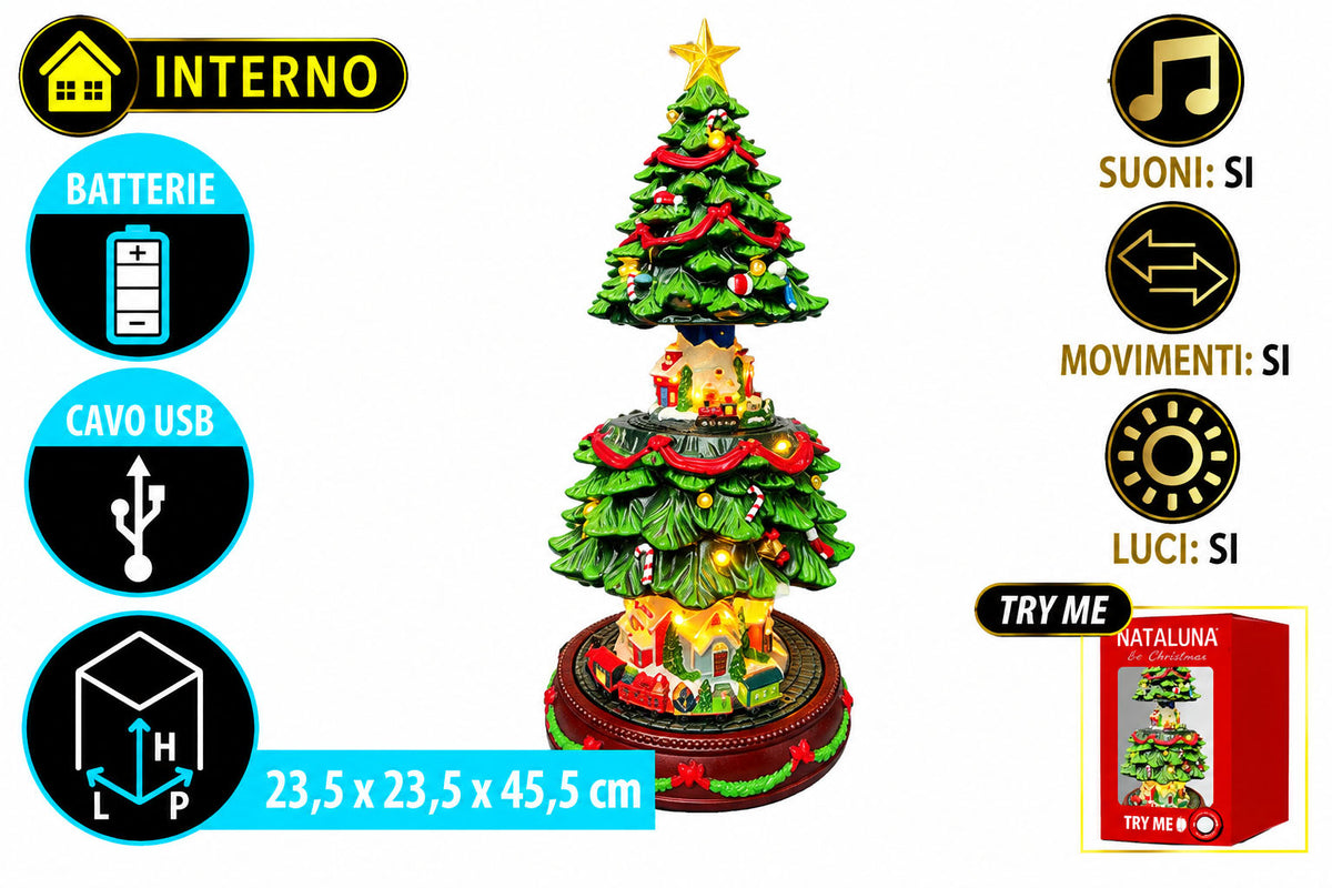 ALBERO LED C/MUSICA + MOVIMENTO D.23,5X45,5 M.65 USB+BATT. 6875064