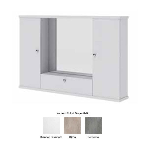 SPECCHIO BAGNO 2 ANTE CON RIBALTINA BIANCO FRASSINATO LIN #cat