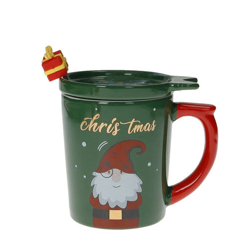 MUG C/TAPPO VERDE E CUCCHIAIO REGALO "ADDOBBI&DECORATION" 89945  BRANDANI