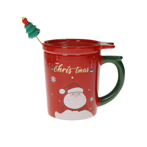 MUG C/TAPPO ROSSO E CUCCHIAIO ALBERO "ADDOBBI&DECORATION" 89946 BRANDANI