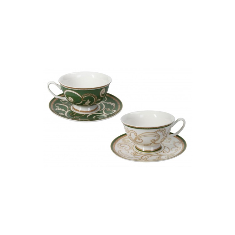 TAZZE DA THÈ - SET 2 PEZZI - FILO D'ORO - BIANCO-VERDE - BRANDANI
