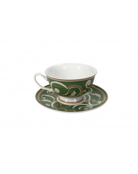 TAZZE DA THÈ - SET 2 PEZZI - FILO D'ORO - BIANCO-VERDE - BRANDANI