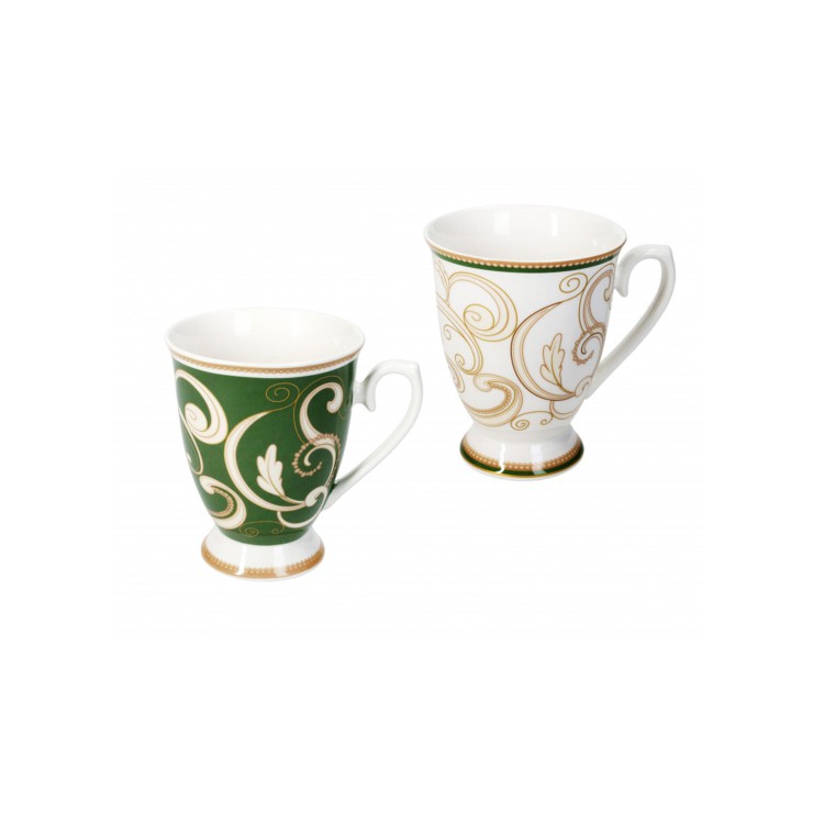 MUG - SET 2 PEZZI - FILO D'ORO - BIANCO-VERDE - BRANDANI