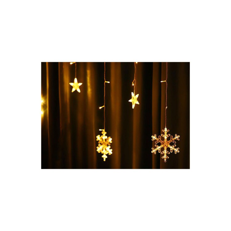 CATENA LUMINOSA - STELLE E FIOCCO DI NEVE - 138 LED - 250 CM - ESTERNO - BIANCO CALDO CATENA LUMINOSA - STELLE E FIOCCO DI NEVE - 138 LED - 250 CM - ESTERNO - BIANCO CALDO