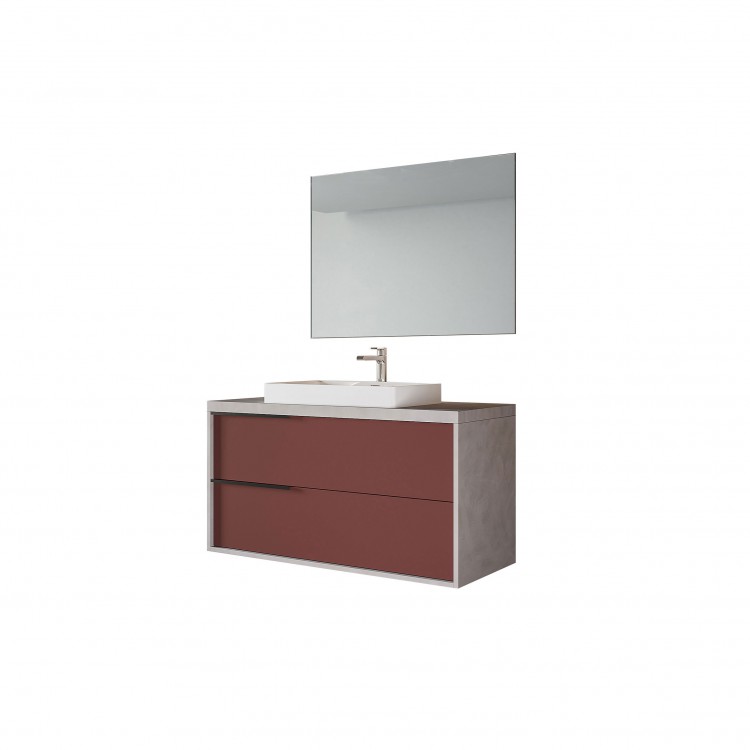 COMPOSIZIONE BAGNO - 100 - 2 CASSETTI - GRIGIO SPATOLATO-RUGGINE OPACO - LINEA ISIDE