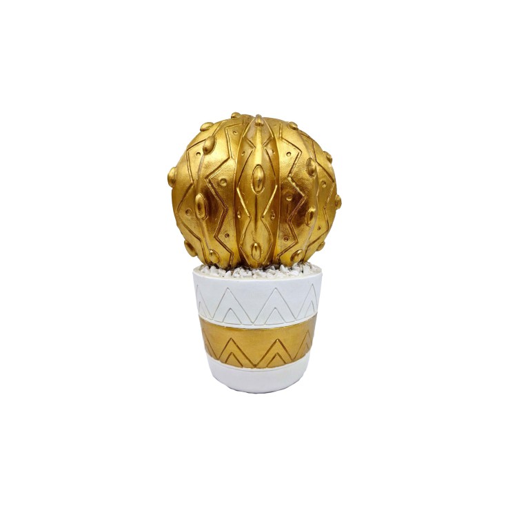 CACTUS DECORATIVO - 21 CM - BIANCO-ORO