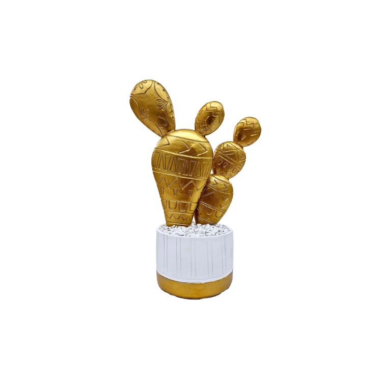 CACTUS DECORATIVO - 30 CM - BIANCO-ORO