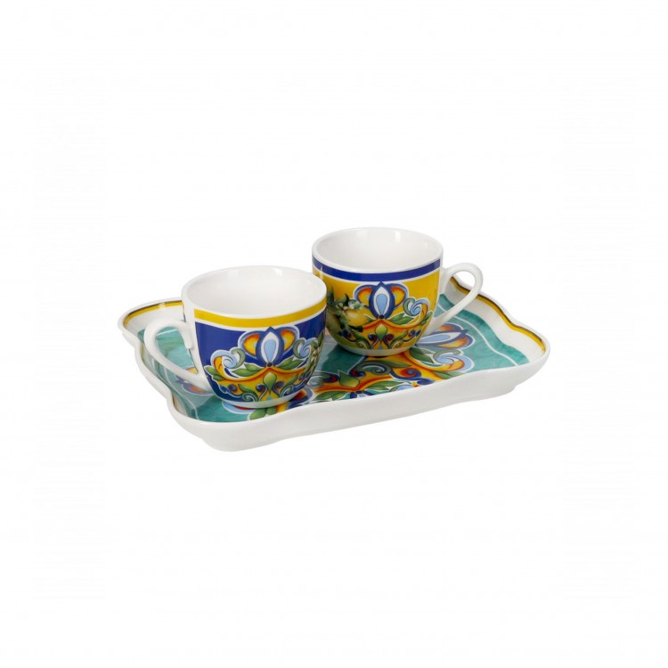 TETE A TETE - VASSOIETTO E 2 TAZZINE - CITRUS - PORCELLANA - BRANDANI