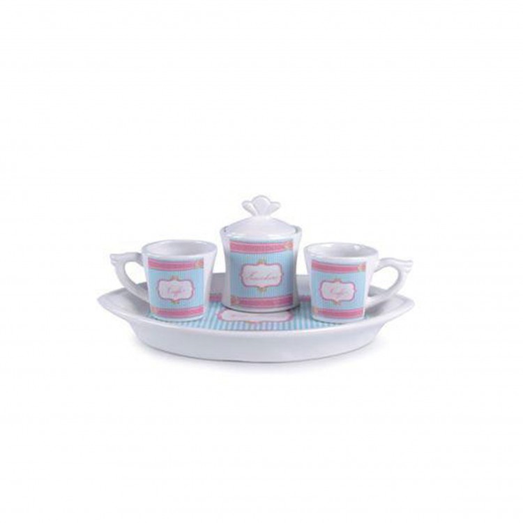 TAZZA CAFFÈ CON ZUCCHERIERA E VASSOIO - SET 4 PEZZI - CERAMICA - SWEET MOMENT