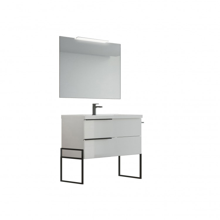 COMPOSIZIONE BAGNO - 100 - 2 CASSETTI - BIANCO LUCIDO - LINEA FEBE