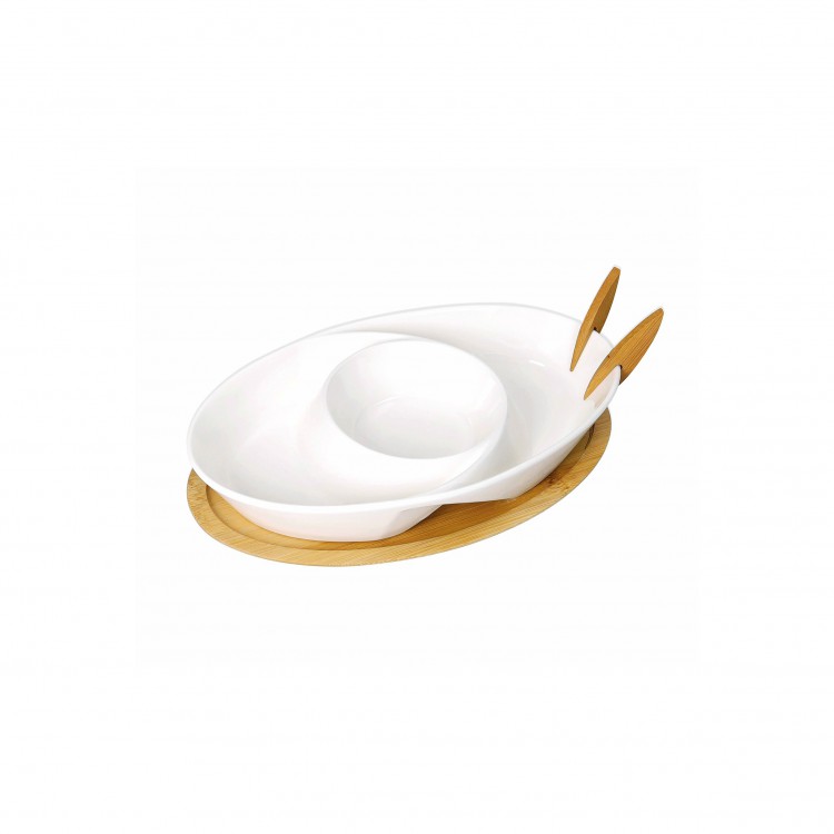 ANTIPASTIERA - ABBRACCIO - PORCELLANA E BAMBOO NATURALE - BRANDANI