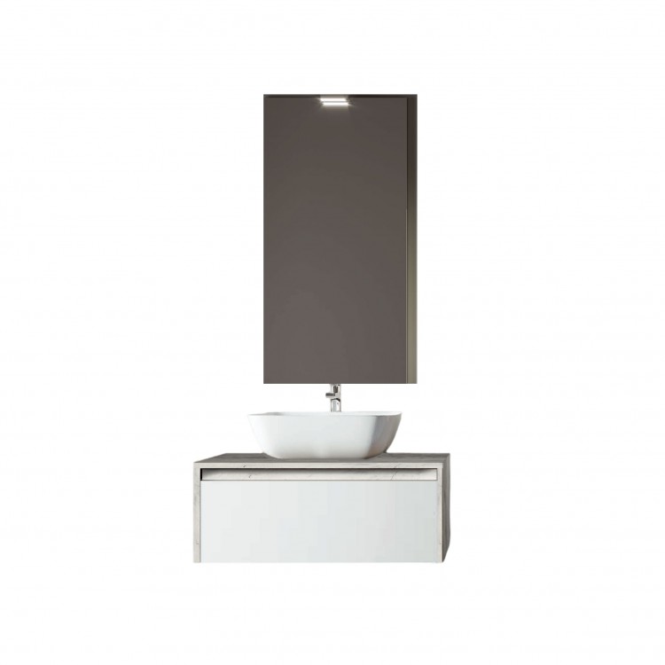 COMPOSIZIONE BAGNO - 80 - 1 CASSETTO - OVAL - QUERCIA BIANCA - BIANCO LUCIDO - LINEA LUNA 3