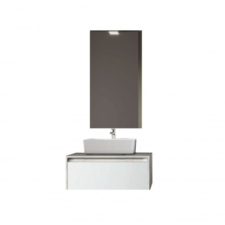 COMPOSIZIONE BAGNO - 80 - 1 CASSETTO - SQUARE - QUERCIA BIANCA - BIANCO LUCIDO - LINEA LUNA 3