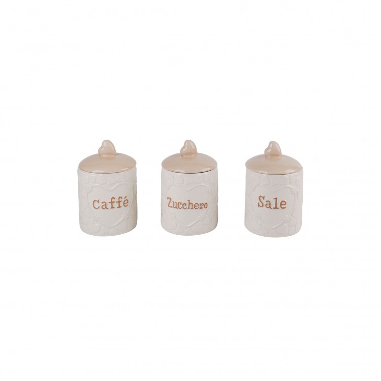 BARATTOLO - SET 3 PEZZI - LOVE - BIANCO-TORTORA