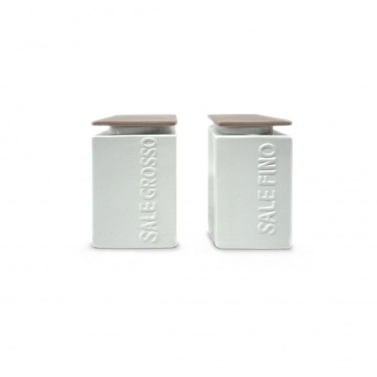 BARATTOLO - SET 2 PEZZI - CERAMICA - SALE FINO E SALE GROSSO - BIANCO-TORTORA