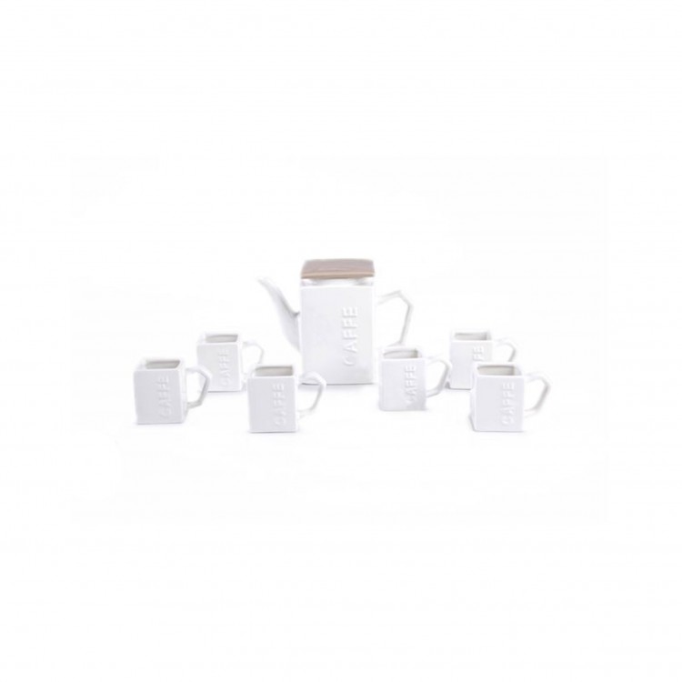 TAZZE E CAFFETTIERA - SET 7 PEZZI - BIANCO-TORTORA