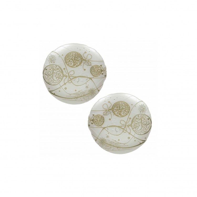 PIATTINO - SET 2 PEZZI - REGALO MAGIA - VETRO - BIANCO-ORO - Ø 21 CM - BRANDANI PIATTINO - SET 2 PEZZI - REGALO MAGIA - VETRO - BIANCO-ORO - Ø 21 CM - BRANDANI