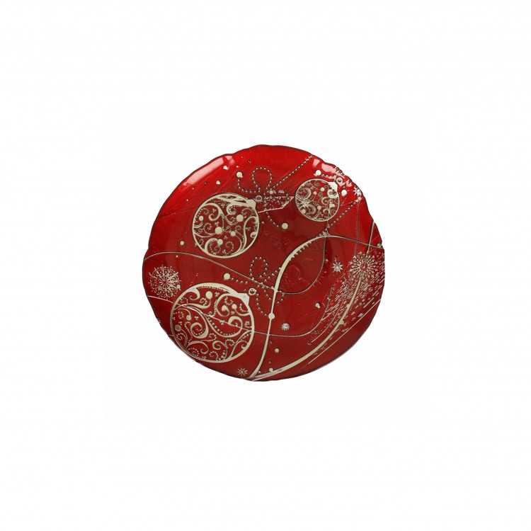 PIATTO - REGALO MAGIA - VETRO - ROSSO-ORO - Ø 32 CM - BRANDANI