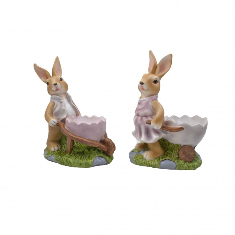 CONIGLIETTO CARRETTO UOVO - H 19 CM - RESINA - ASSORTITI