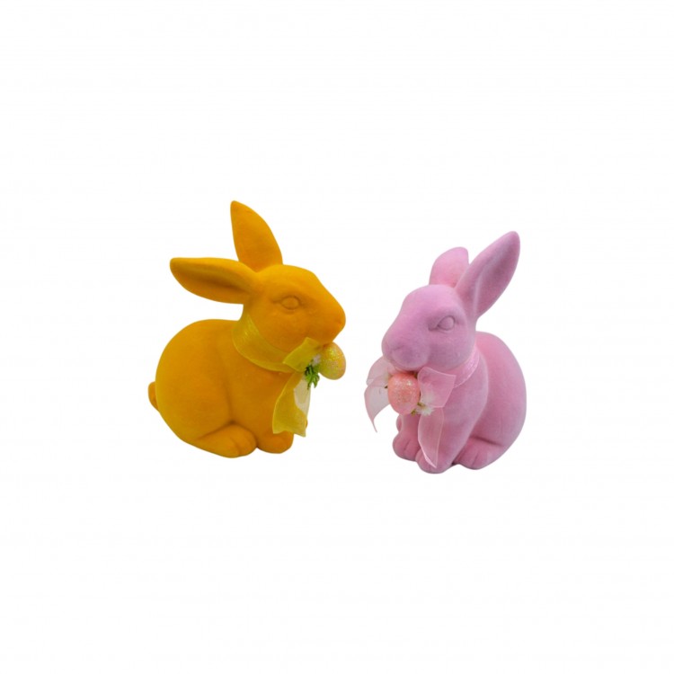 CONIGLIETTO VELLUTATO - H 12 CM - RESINA-VELLUTO - ASSORTITI