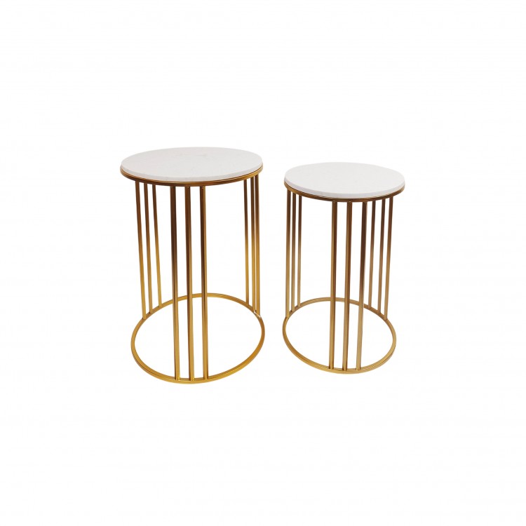 TAVOLINO DA SALOTTO - SET 2 PEZZI - MARMO BIANCO E ORO TAVOLINO DA SALOTTO - SET 2 PEZZI - MARMO BIANCO E ORO