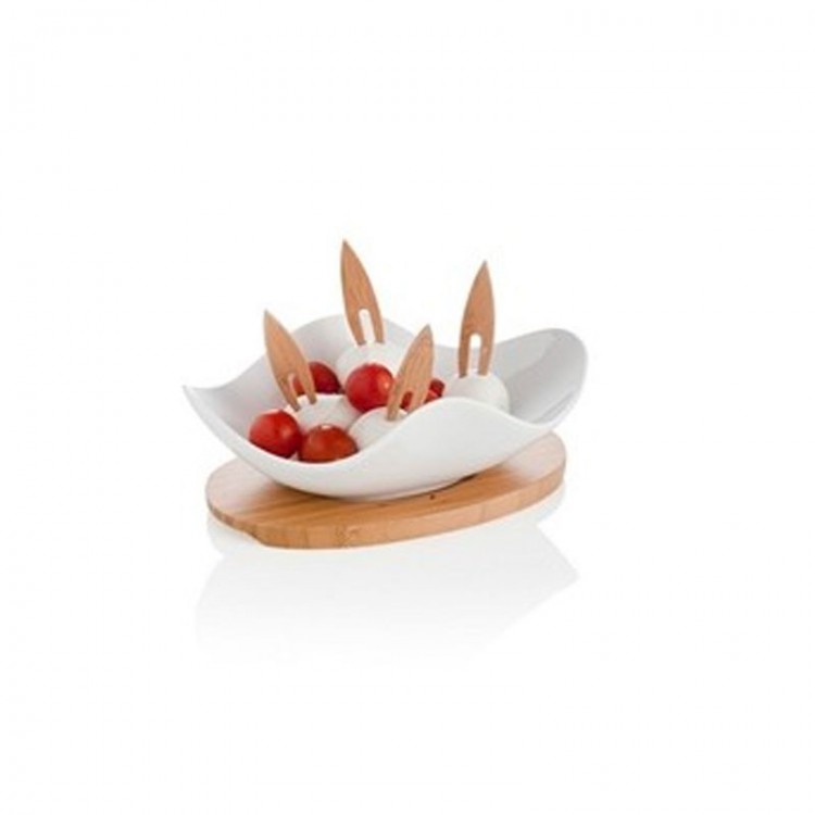 ANTIPASTIERA - NUVOLA - PORCELLANA E BAMBOO NATURALE - BRANDANI