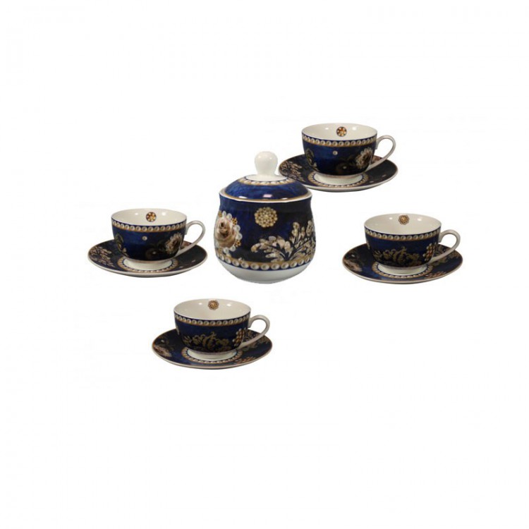 TAZZE DA THÈ - SET 4 PEZZI E ZUCCHERIERA - DANUBIO BLU - BRANDANI