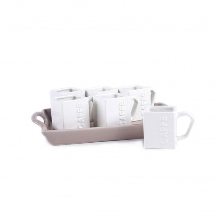 TAZZE CON VASSOIO - SET 7 PEZZI - QUADRO - BIANCO