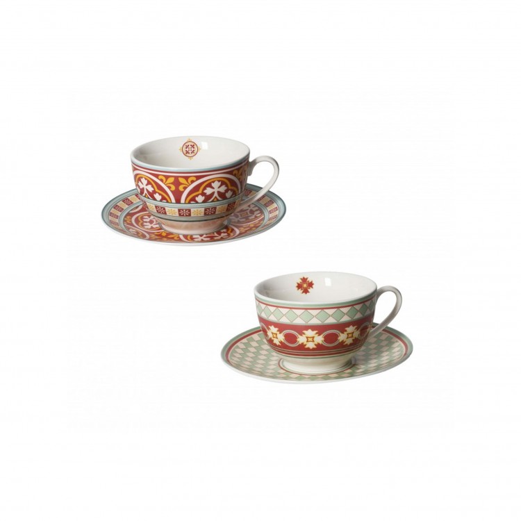 TAZZINA THÈ - SET 2 PEZZI - QUADRELLA-ROSONE - LE CEMENTINE - PORCELLANA - BRANDANI