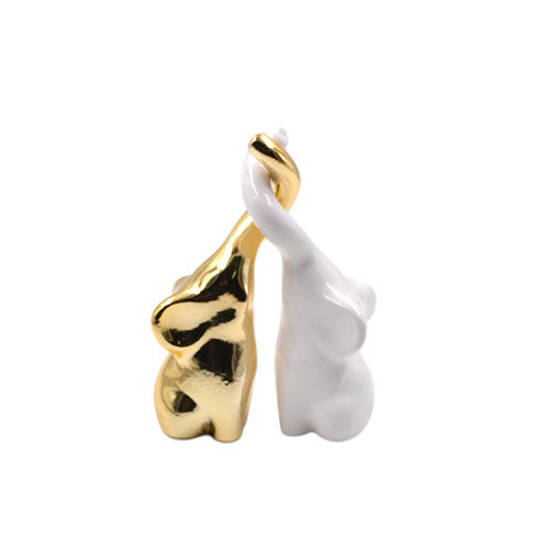 COPPIA ELEFANTI 10 X 17 CM BIANCO-ORO D72 S.I.PAR