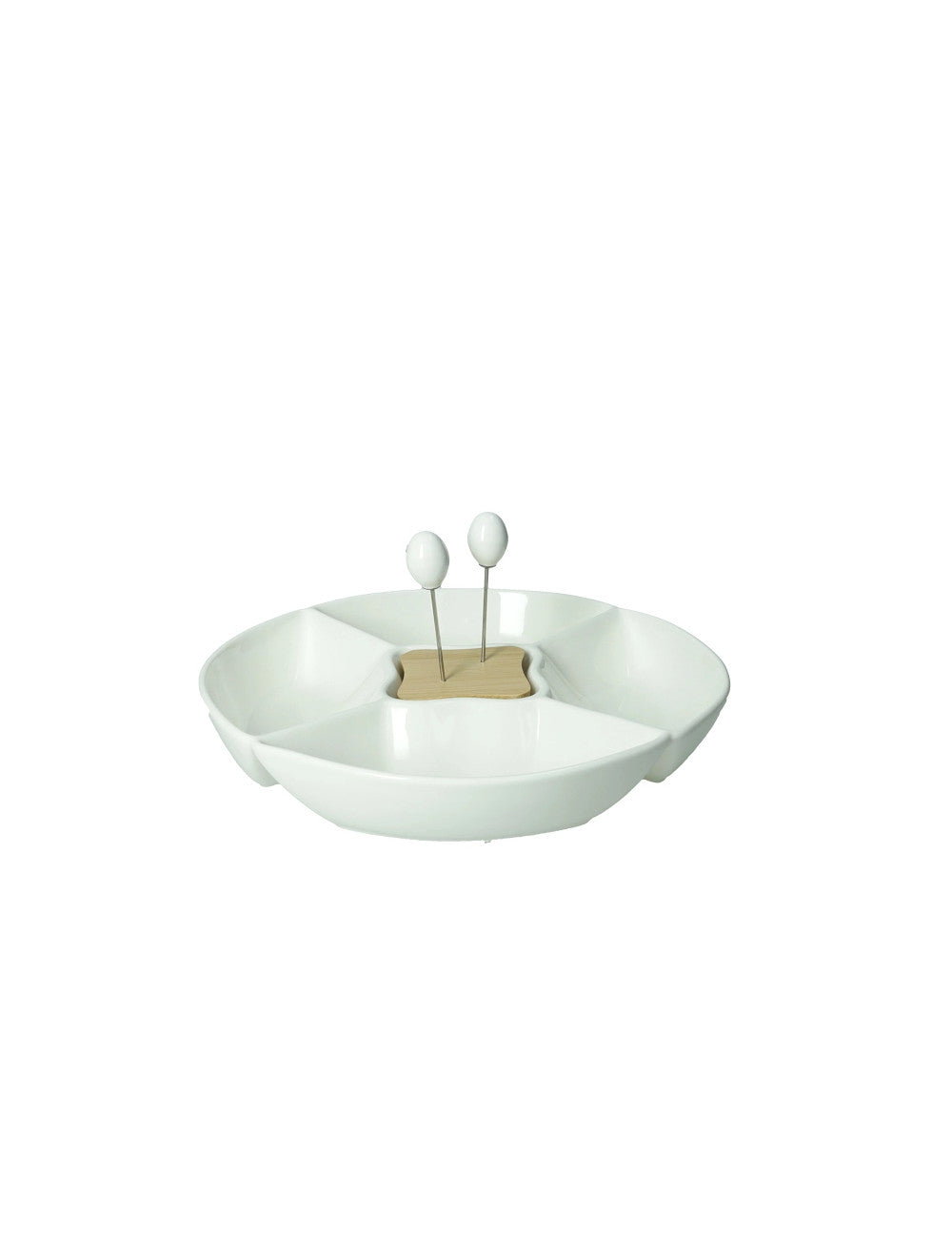 ANTIPASTIERA CLASSIC PORCELLANA/BAMBOO CON 2 FORCHETTINE INOX 51676 BRANDANI