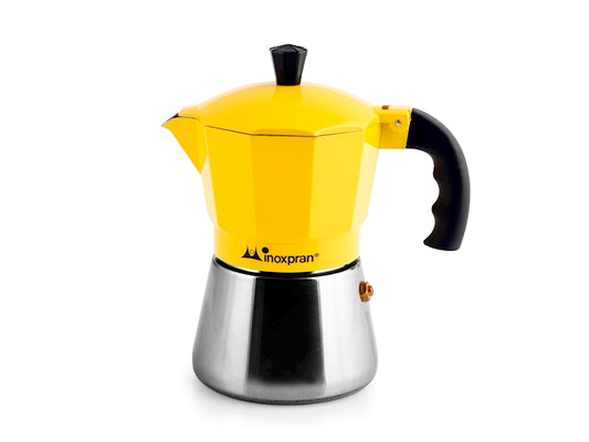 CAFFETTIERA INOXPRAN ALLUMINIO BASE ACCIAIO GIALLO 3 TAZZE
INDUZIONE 9901108