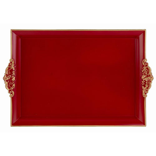 VASSOIO NATALIZIO MELAMINA ROSSO-ORO 40 X 26 X H 3,5 CM 38088 LE STELLE