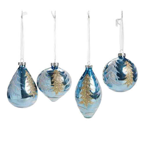 APPENDINI IN VETRO "ALBERO" AZZURRO POLVERE CON GLITTER VARIE FORME 10070552 SILANI