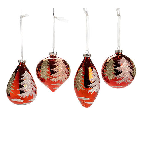 APPENDINI IN VETRO "ALBERO" ROSSO CON GLITTER VARIE FORME 10070546 SILANI