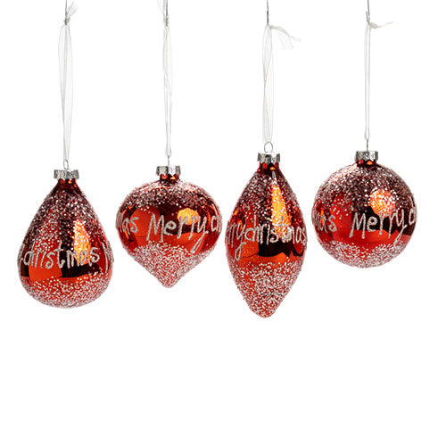 APPENDINI IN VETRO "MERRY CHRISTMAS" ROSSO CON GLITTER VARIE FORME 10070578 SILANI
