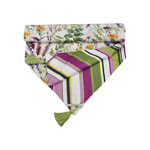 RUNNER A PUNTA DOUBLE FACE RISVEGLIO ALLOVER-RIGHE C/NAPPE VERDI 45 X 140 CM "RISVEGLIO" 10393 BRANDANI