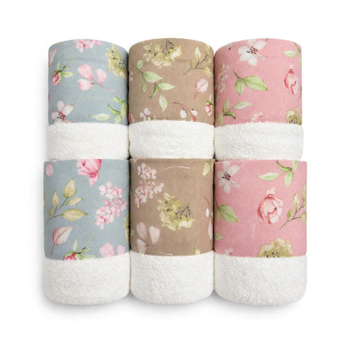 ASCIUGAMANO SET 3+3 \"INCANTO\" ASS.1 ROSA-VERDE-TORTORA FERLEN