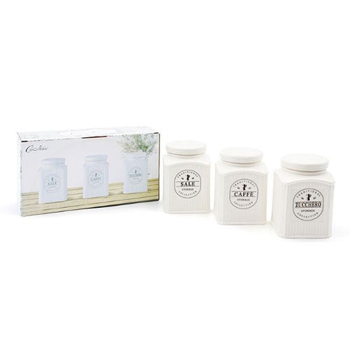 SET 3 BARATTOLI "CASA MILANO" IN CERAMICA C/CHIUSURA ERMETICA 500ML 9X9H12,5 157190