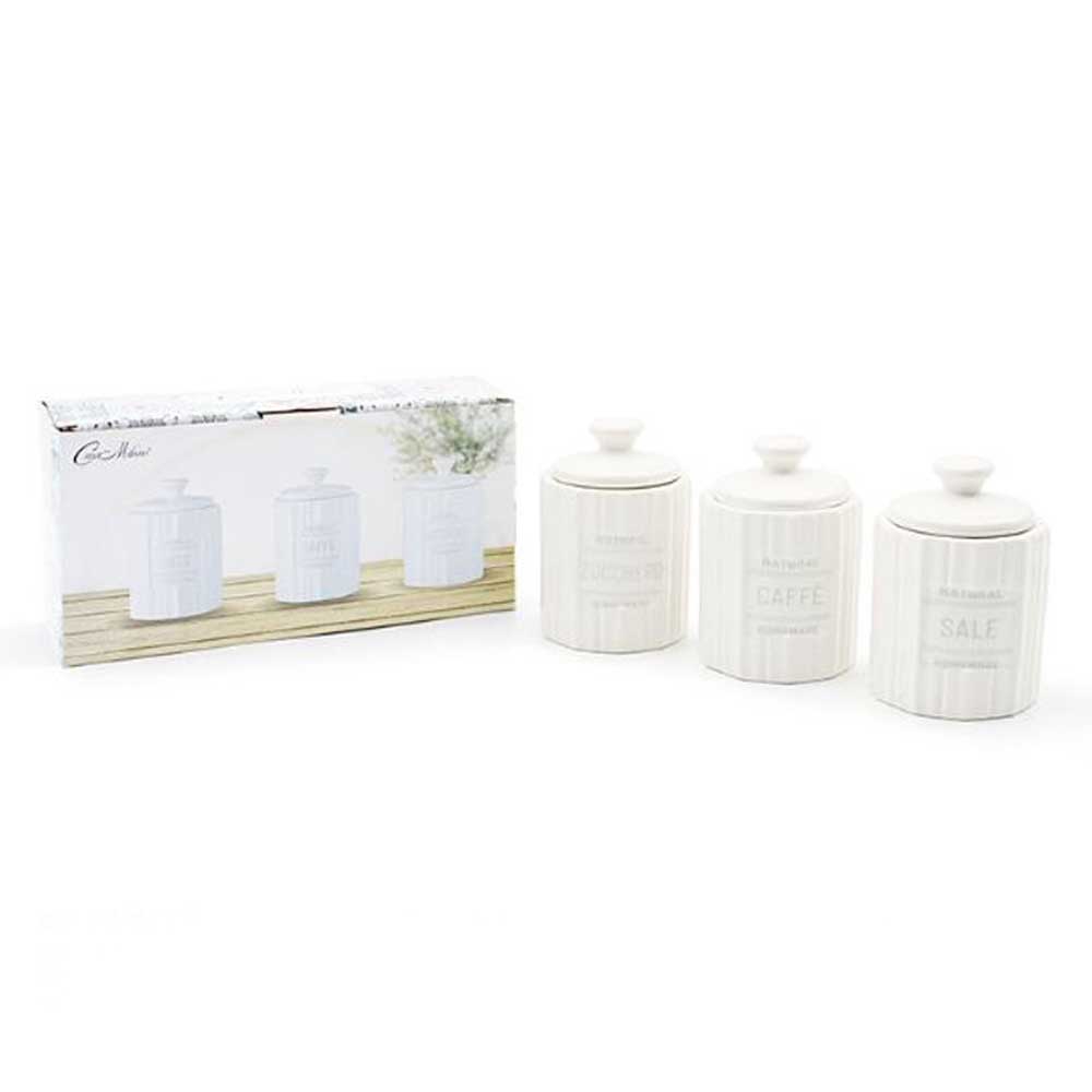 SET 3 BARATTOLI "CASA MILANO" IN CERAMICA C/CHIUSURA ERMETICA 500ML 9X9H12,5 157138