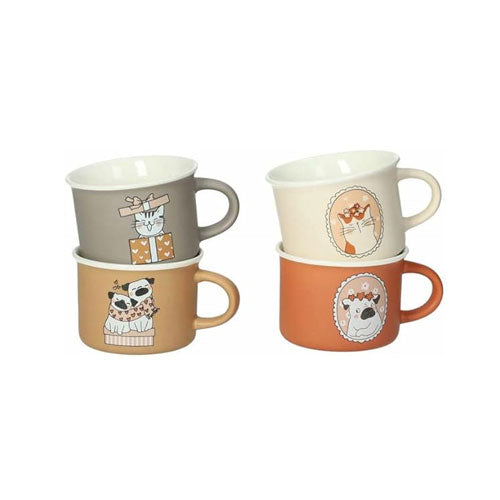 SET 4 PEZZI TAZZE CAFFE' CANI E GATTI 52408 BRANDANI